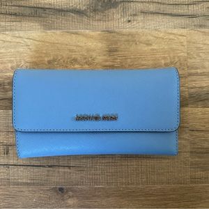 Blue Michael Kors Trifold Wallet